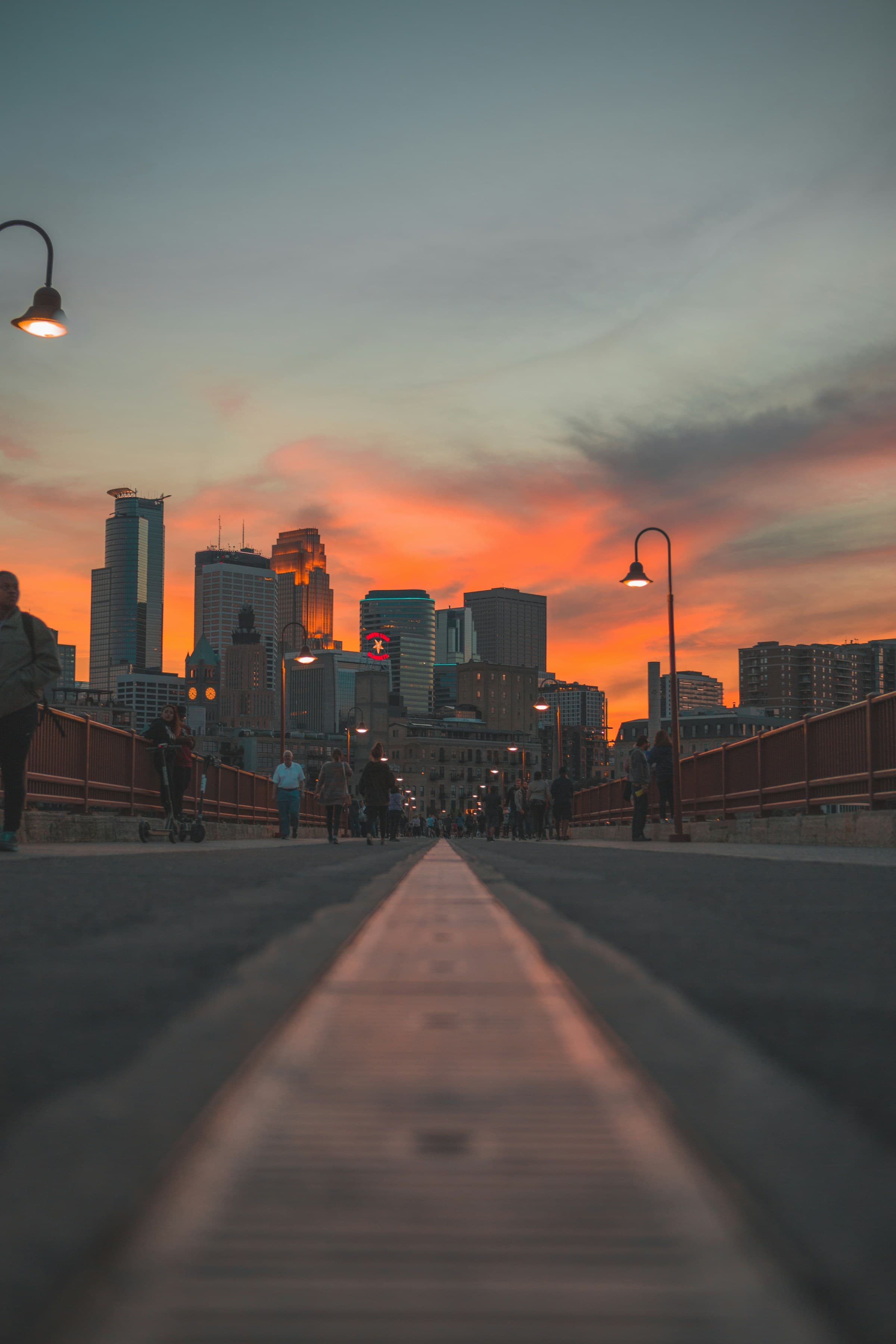 Minneapolis skyline at sunset from the Stone Arch Bridge — Twin Cities tax preparation and bookkeeping service area.
